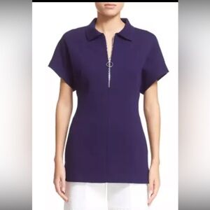 * NWT St. John Collection Front Zip Milano Knit Top Sz Petite Dark Blue Purple